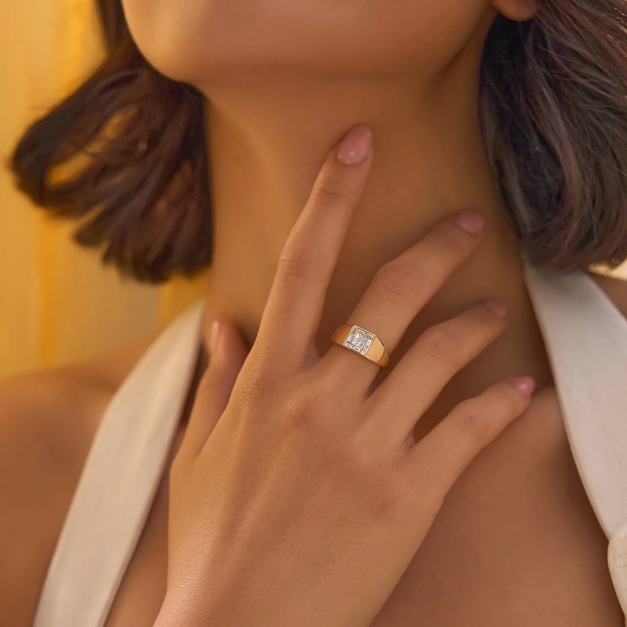 14k Square Illusion Setting Baguette Pinky Ring