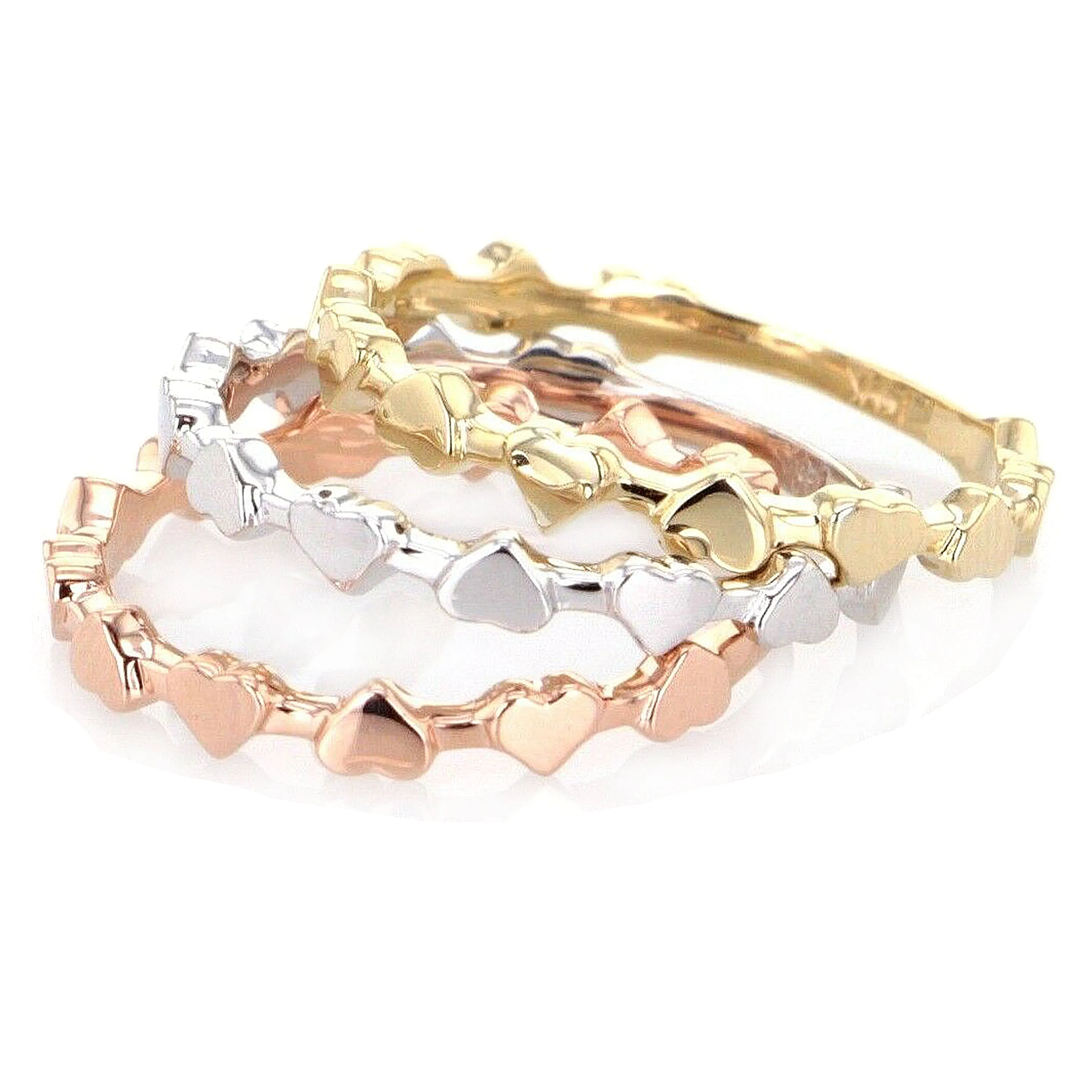14k Tri Color Gold 3 Piece Stackable Heart Ring Size 7