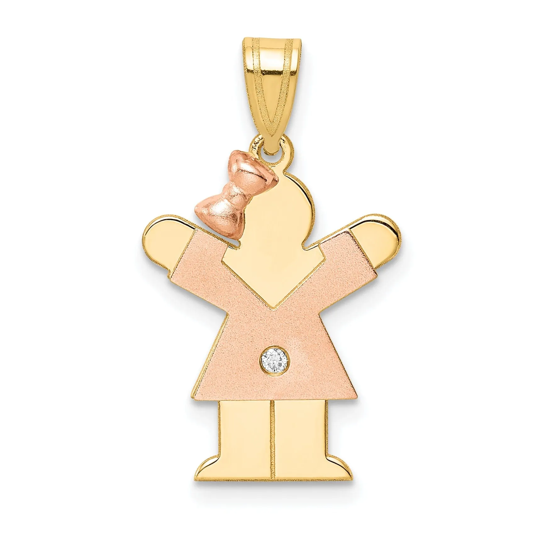 14k Two-tone Diamond Girl With Bow Love Pendant
