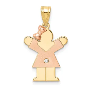 14k Two-tone Diamond Girl With Bow Love Pendant