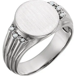 14K White .07 CTW Diamond 14.5x13 mm Oval Signet Ring