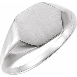 14K White 12x10 mm Geometric Signet Ring