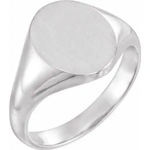 14K White 12x10 mm Oval Signet Ring