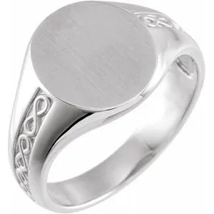 14K White 15 mm Round Signet Ring