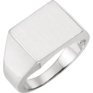 14K White 15x14 mm Square Signet Ring