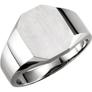 14k White Gold 11x9mm Octagon Signet Ring, Size 6