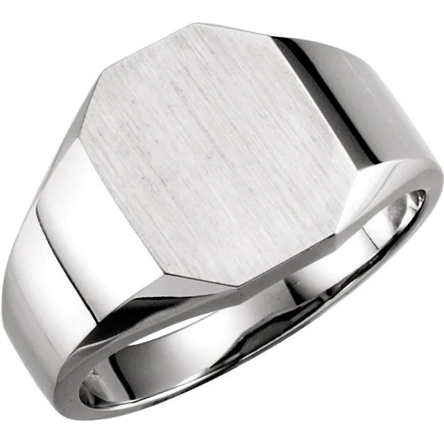 14k White Gold 11x9mm Octagon Signet Ring, Size 6