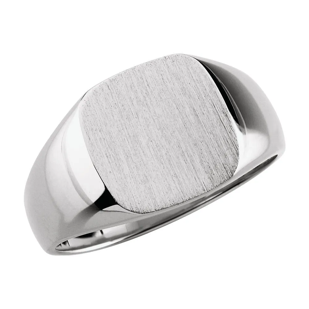 14k White Gold 12mm Men's Solid Signet Ring , Size 11