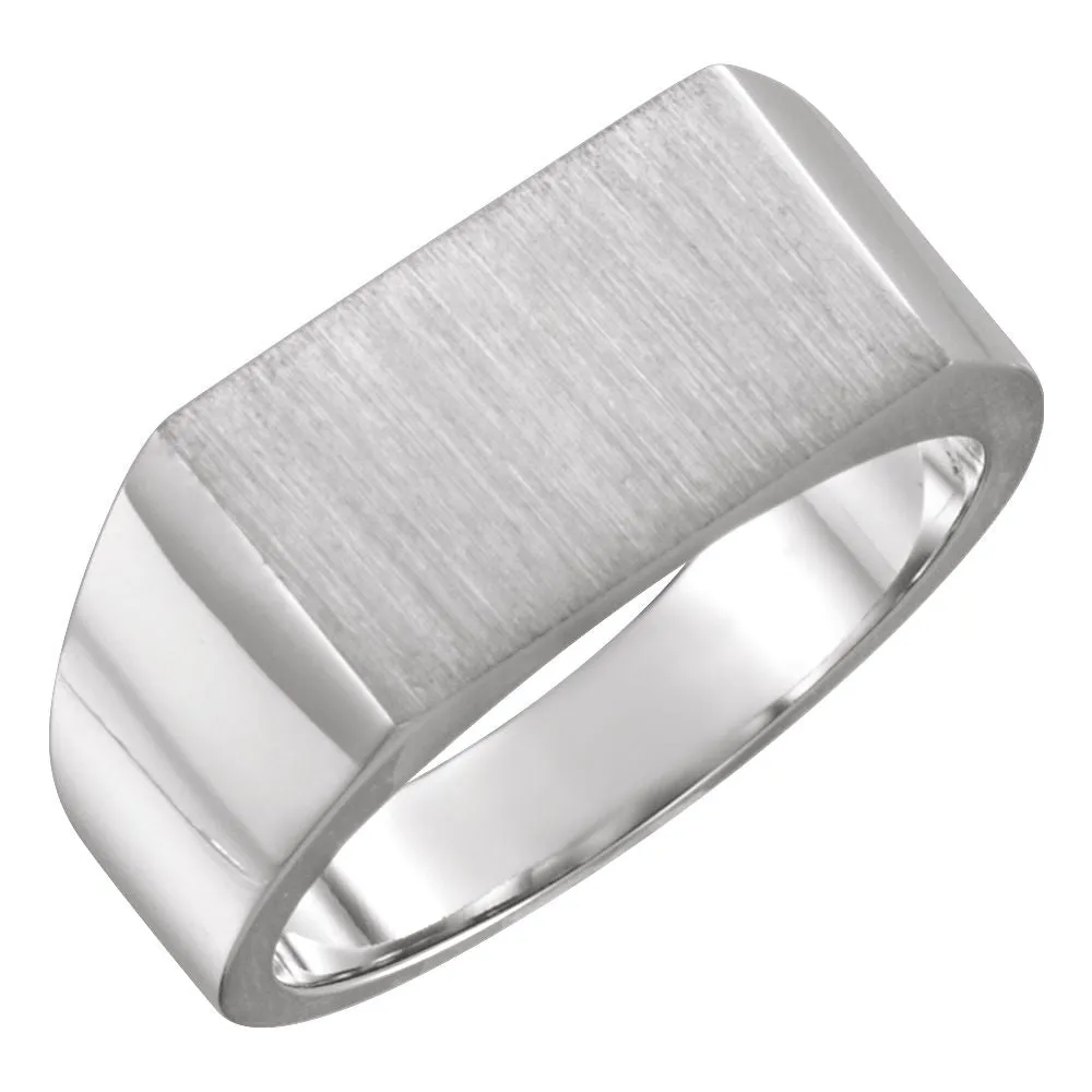 14k White Gold 15x9mm Men's Signet Ring, Size 11
