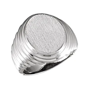 14k White Gold 16x14mm Oval Signet Ring, Size 10