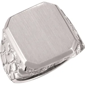 14k White Gold 18x16mm Men's Nugget Signet Ring, Size 10