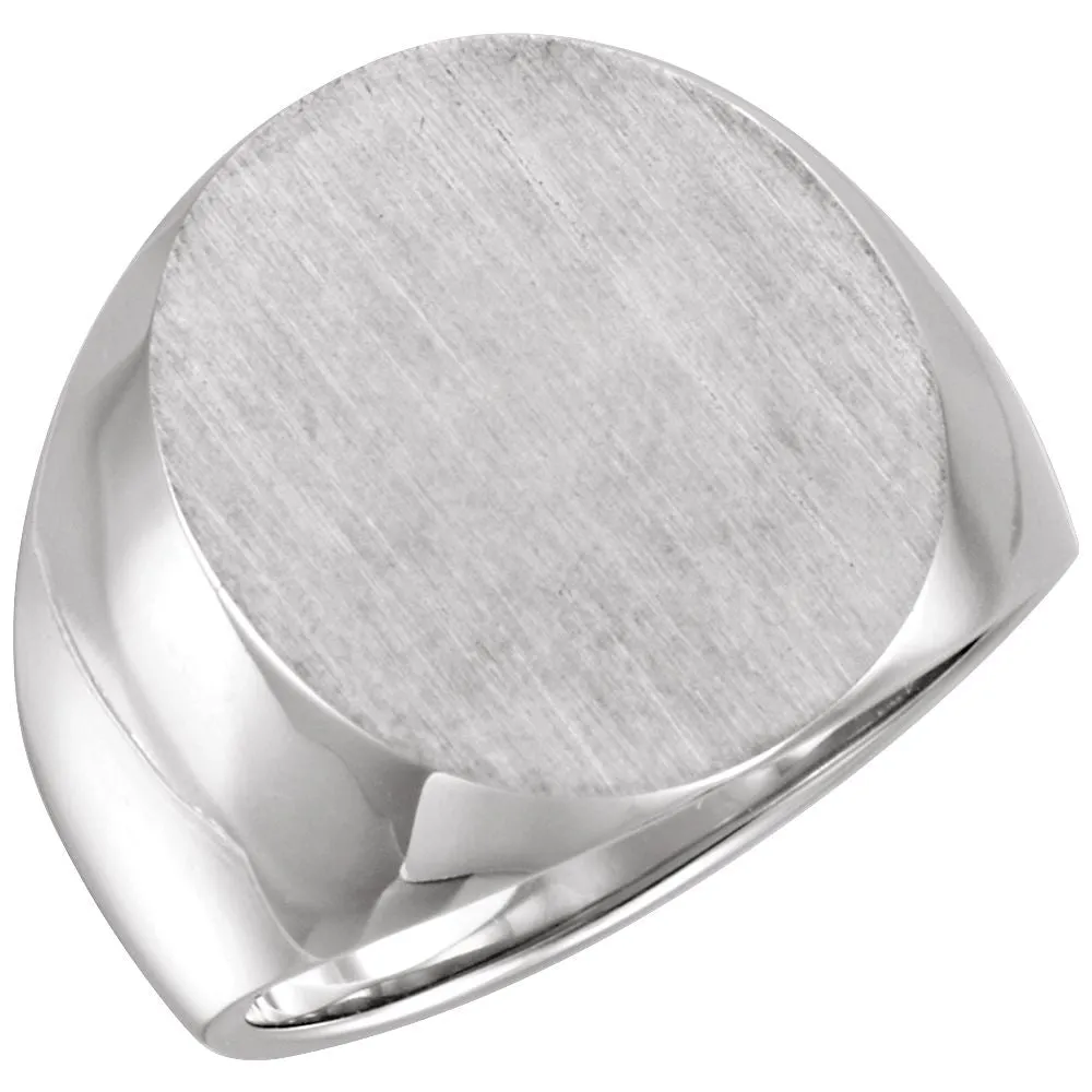 14k White Gold 20x17mm Men's Solid Signet Ring, Size 10