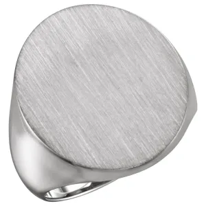 14k White Gold 22x20mm Men's Signet Ring with Brush Finish, Size 10