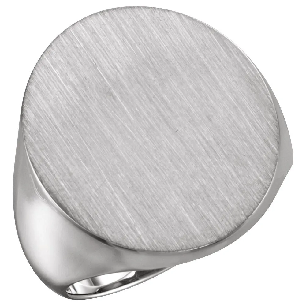 14k White Gold 22x20mm Men's Signet Ring with Brush Finish, Size 10