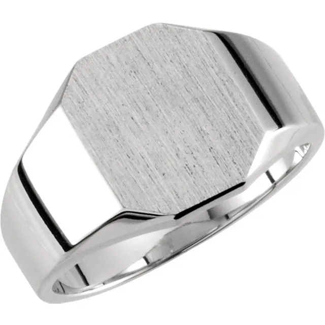14k White Gold 7x9mm Octagon Signet Ring , Size 6