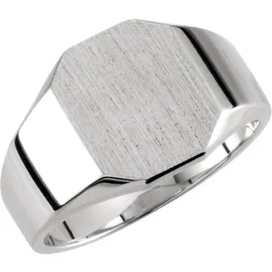 14k White Gold 7x9mm Octagon Signet Ring , Size 6
