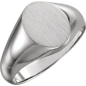 14k White Gold 8x10mm Oval Signet Ring, Size 6