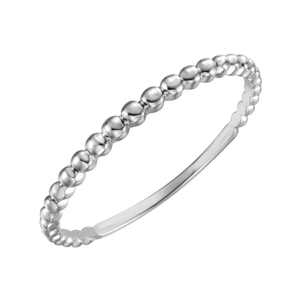 14k White Gold Beaded Stackable Ring Size 7