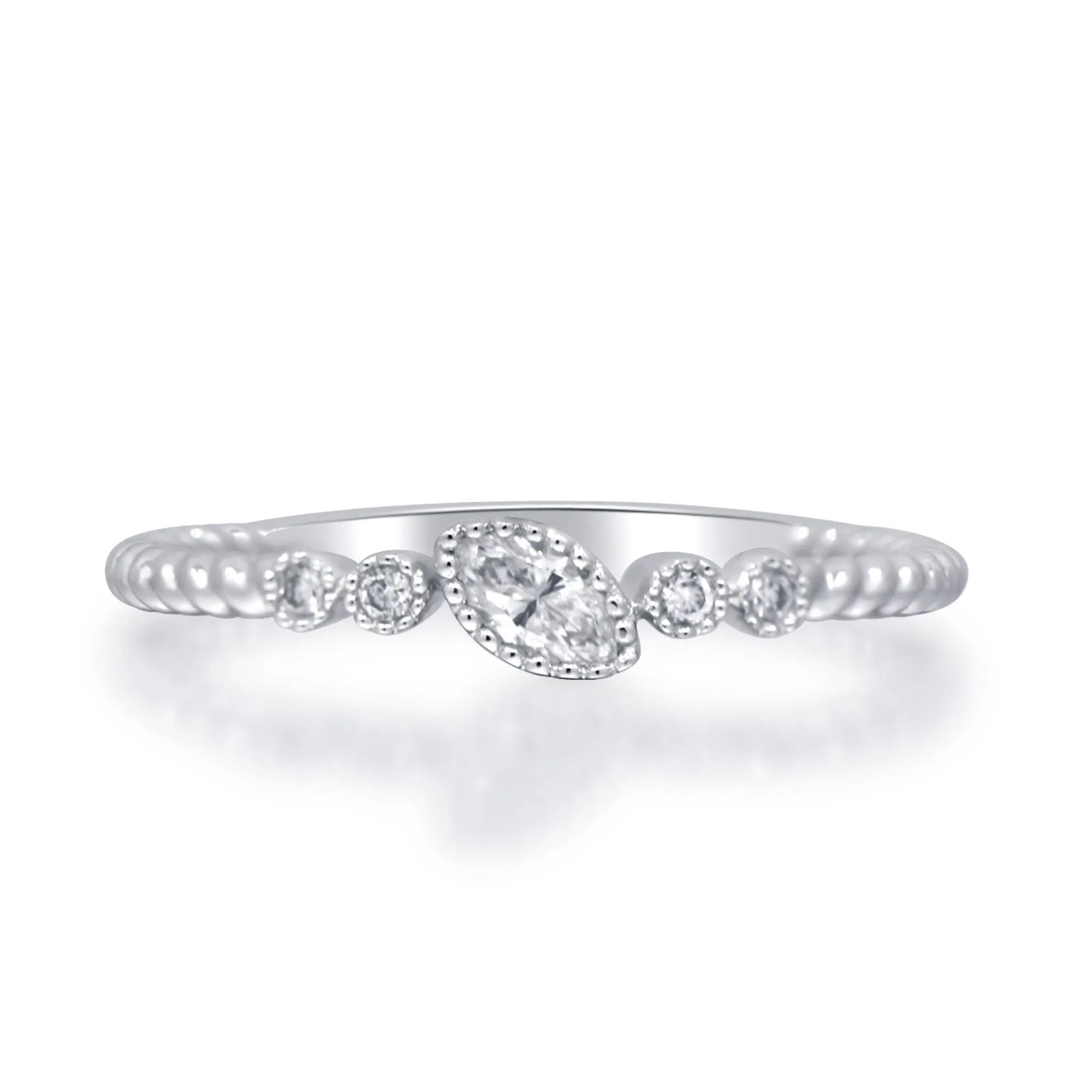 14k White Gold Diamond and Milgrain Stackable Ring