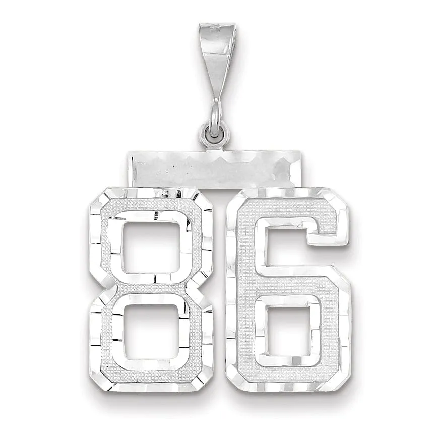 14k White Gold Diamond Cut Finish Large Size Number 86 Charm Pendant