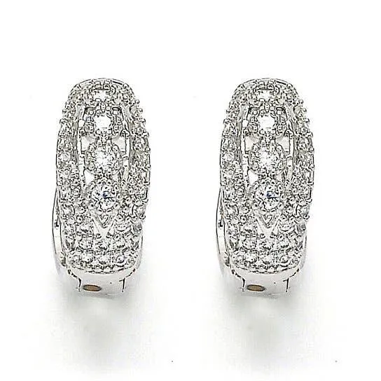 14k White gold Huggie Hoop, with Cubic Zirconia,