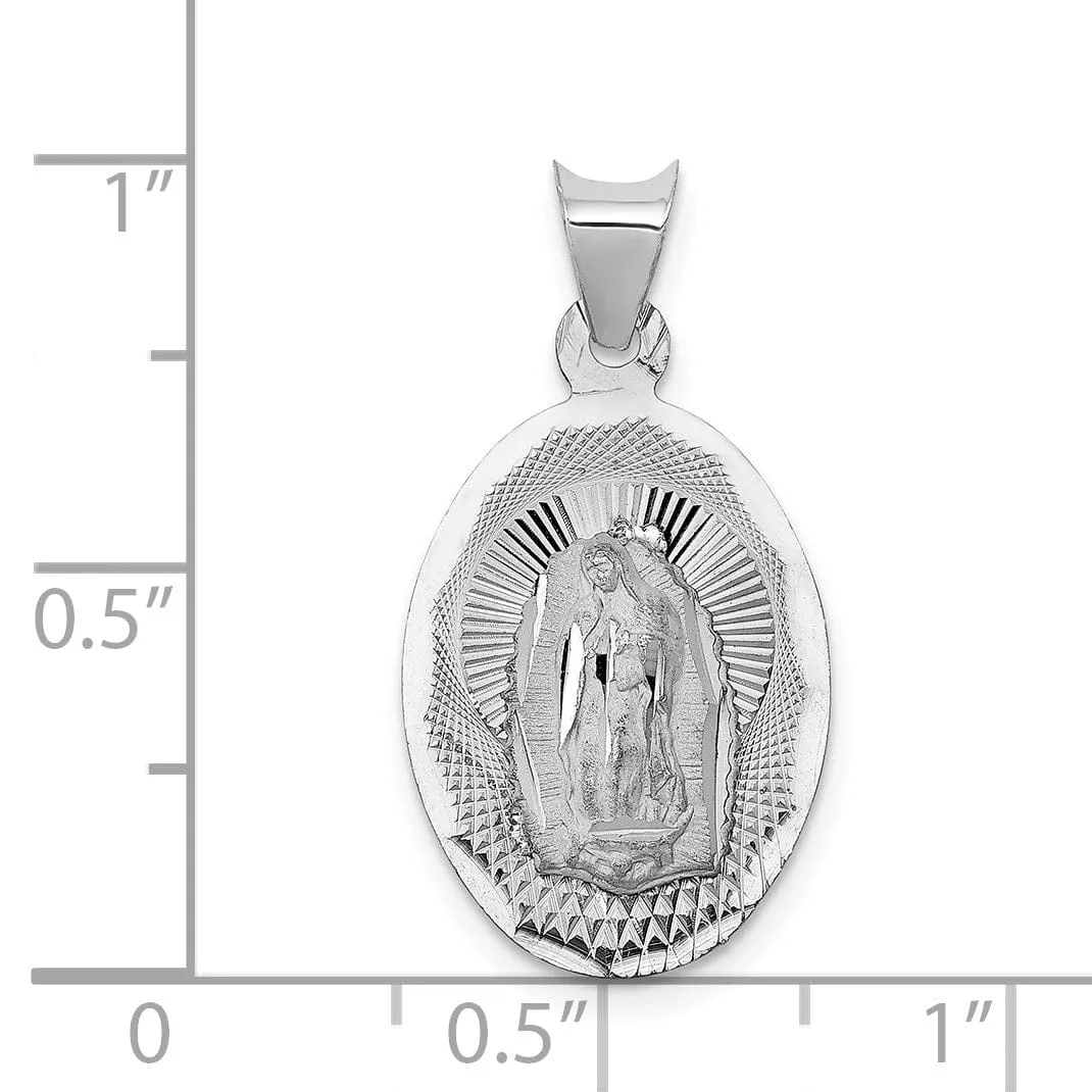14k White Gold Our Lady of Guadalupe Oval Charm