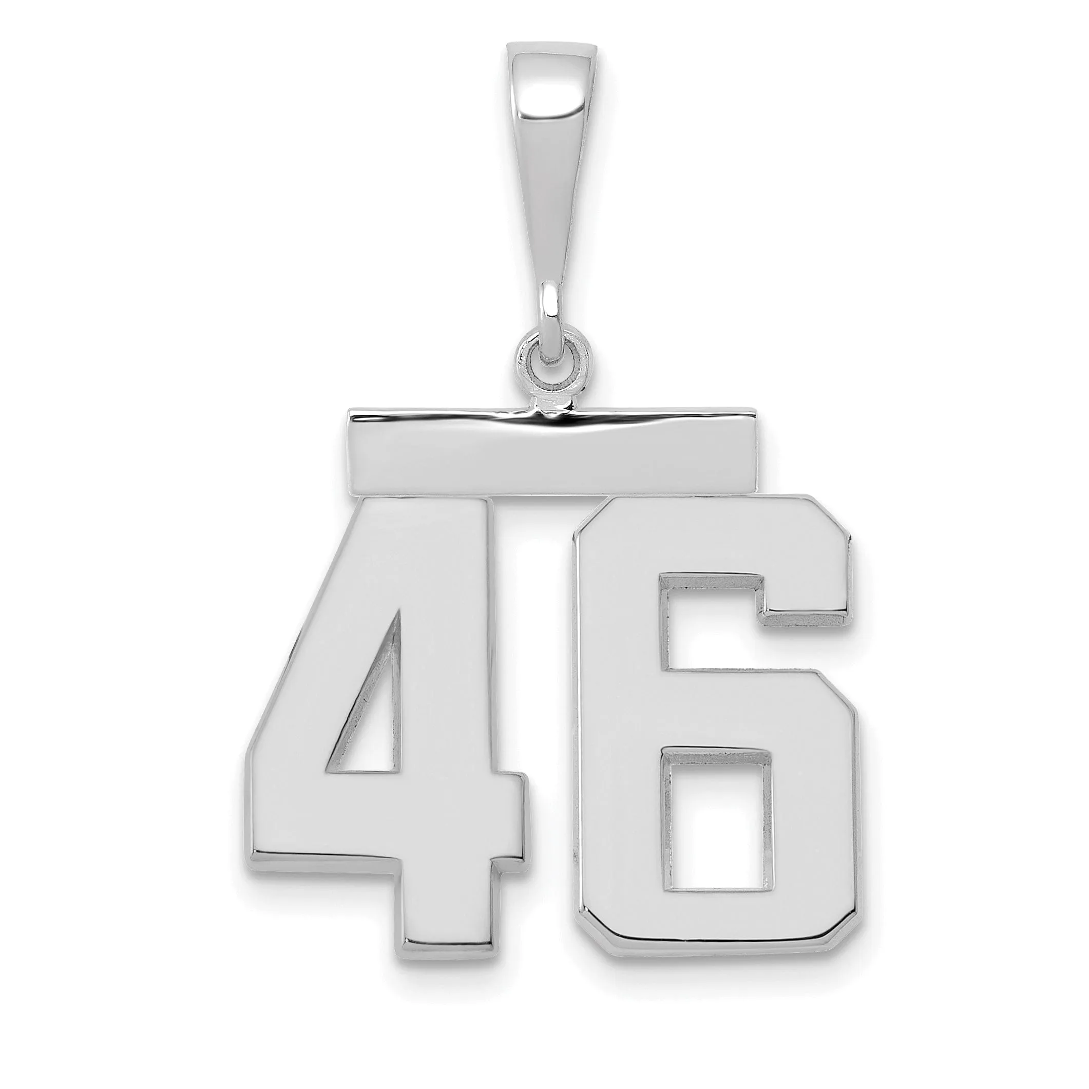 14k White Gold Polished Finish Medium Size Number 46 Charm Pendant