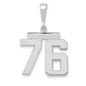 14k White Gold Polished Finish Medium Size Number 76 Charm Pendant