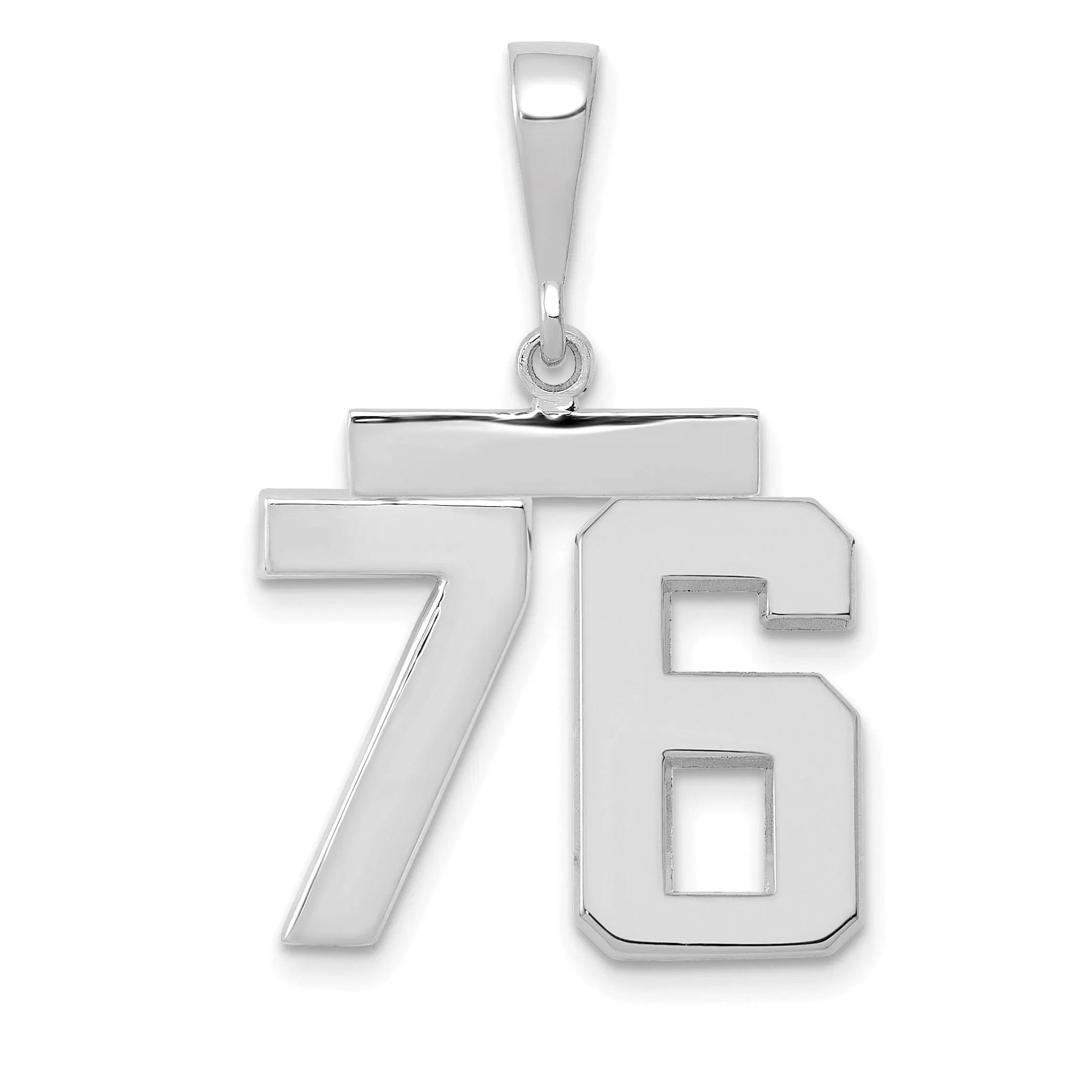 14k White Gold Polished Finish Medium Size Number 76 Charm Pendant