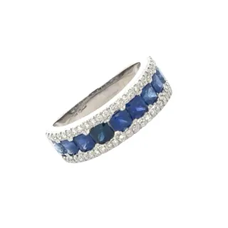 14K White Gold Sapphire and Diamond Band