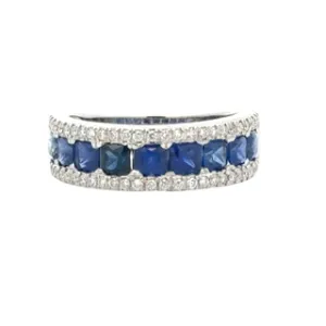 14K White Gold Sapphire and Diamond Band