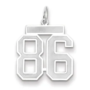 14k White Gold Satin Brush Finish Medium Size Number 86 Charm Pendant