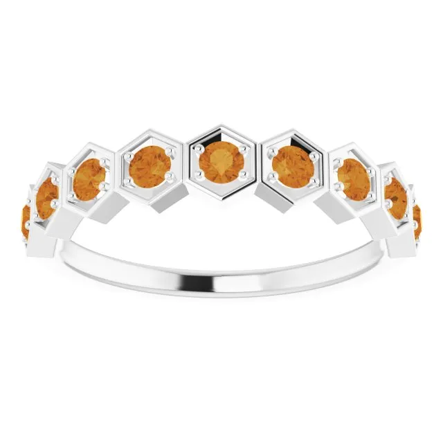 14K White Natural Citrine Stackable Ring