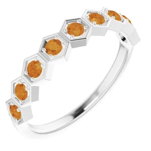 14K White Natural Citrine Stackable Ring