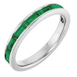 14K White Natural Emerald Stackable Ring
