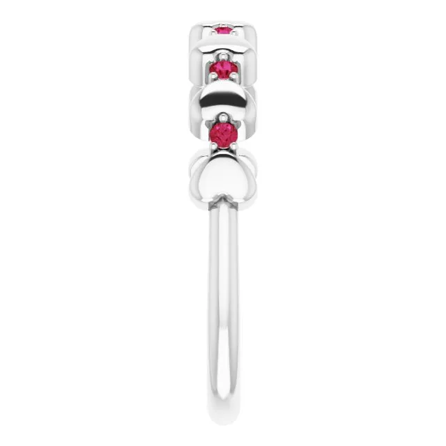 14K White Natural Ruby Heart Stackable Ring
