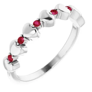14K White Natural Ruby Heart Stackable Ring