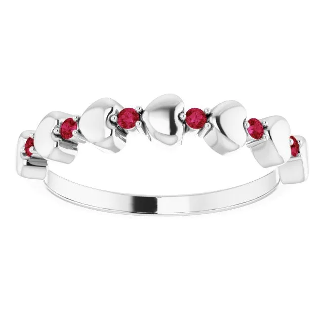 14K White Natural Ruby Heart Stackable Ring