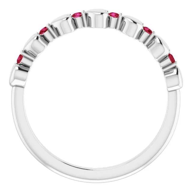 14K White Natural Ruby Heart Stackable Ring