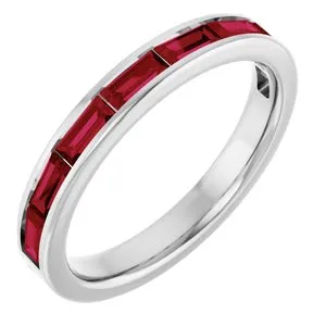 14K White Natural Ruby Stackable Ring