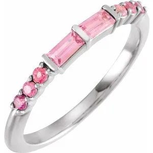14K White Pink Multi-Gemstone Stackable Ring