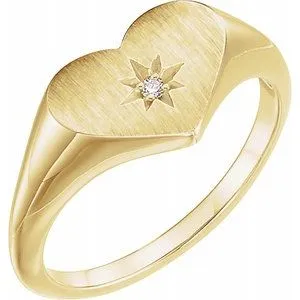 14K Yellow .01 CT Diamond 11.9 mm Heart Starburst Ring