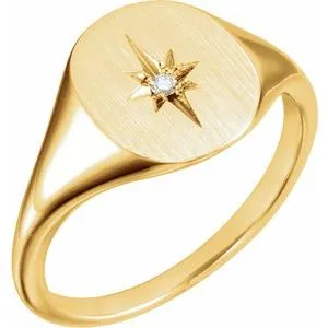 14K Yellow .02 CTW Diamond 11x10 Oval Starburst Signet Ring