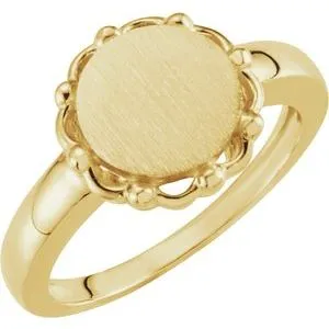 14K Yellow 12 mm Round Signet Ring