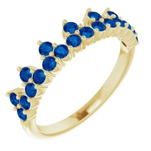 14K Yellow Chatham® Lab-Created Blue Sapphire Crown Ring