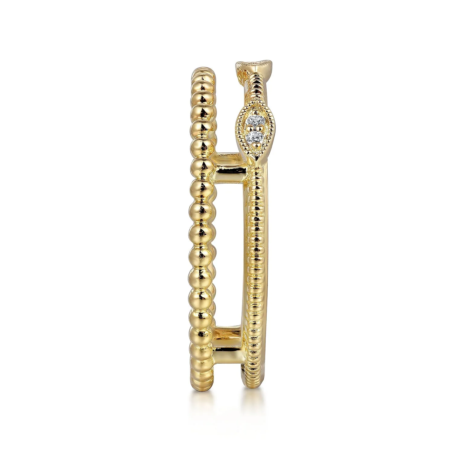 14K Yellow Gold .03cttw Diamond Bujukan Marquise Shape Easy Stackable Ring