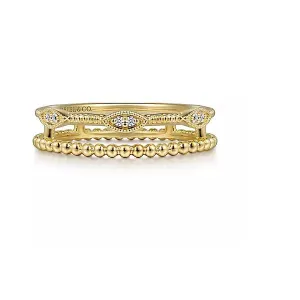 14K Yellow Gold .03cttw Diamond Bujukan Marquise Shape Easy Stackable Ring