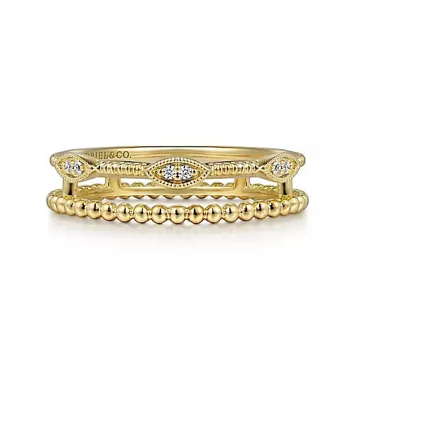 14K Yellow Gold .03cttw Diamond Bujukan Marquise Shape Easy Stackable Ring