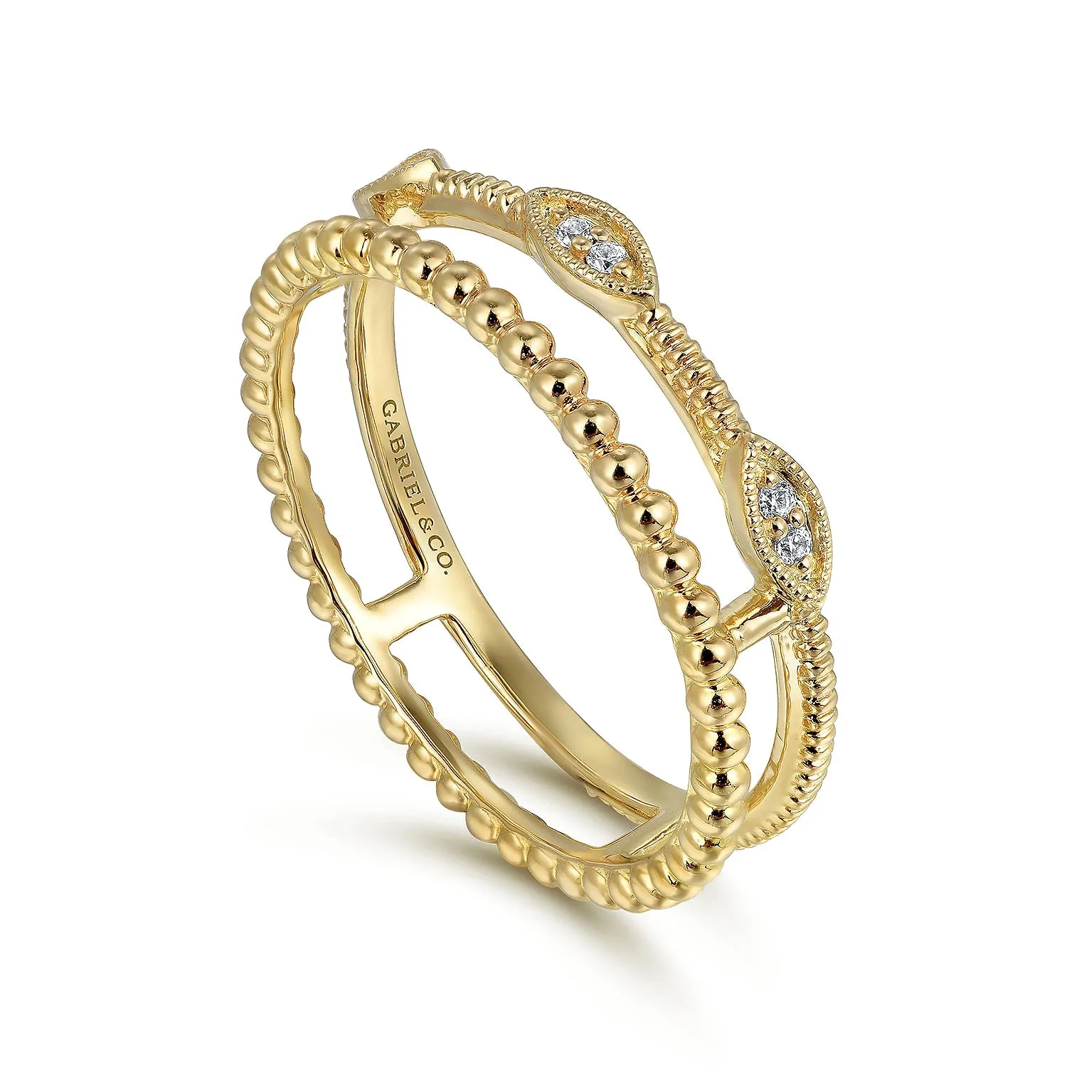 14K Yellow Gold .03cttw Diamond Bujukan Marquise Shape Easy Stackable Ring