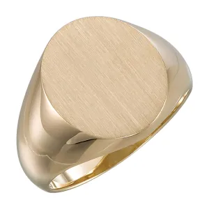 14k Yellow Gold 16x14mm Men's Signet Ring with Brush Finish, Size 10